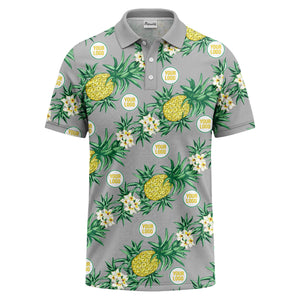 pineapple plumeria repeat pattern black polo shirt for men