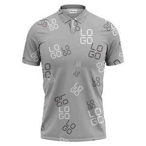 pixelated logo text pattern polo shirt | modern digital all-over design