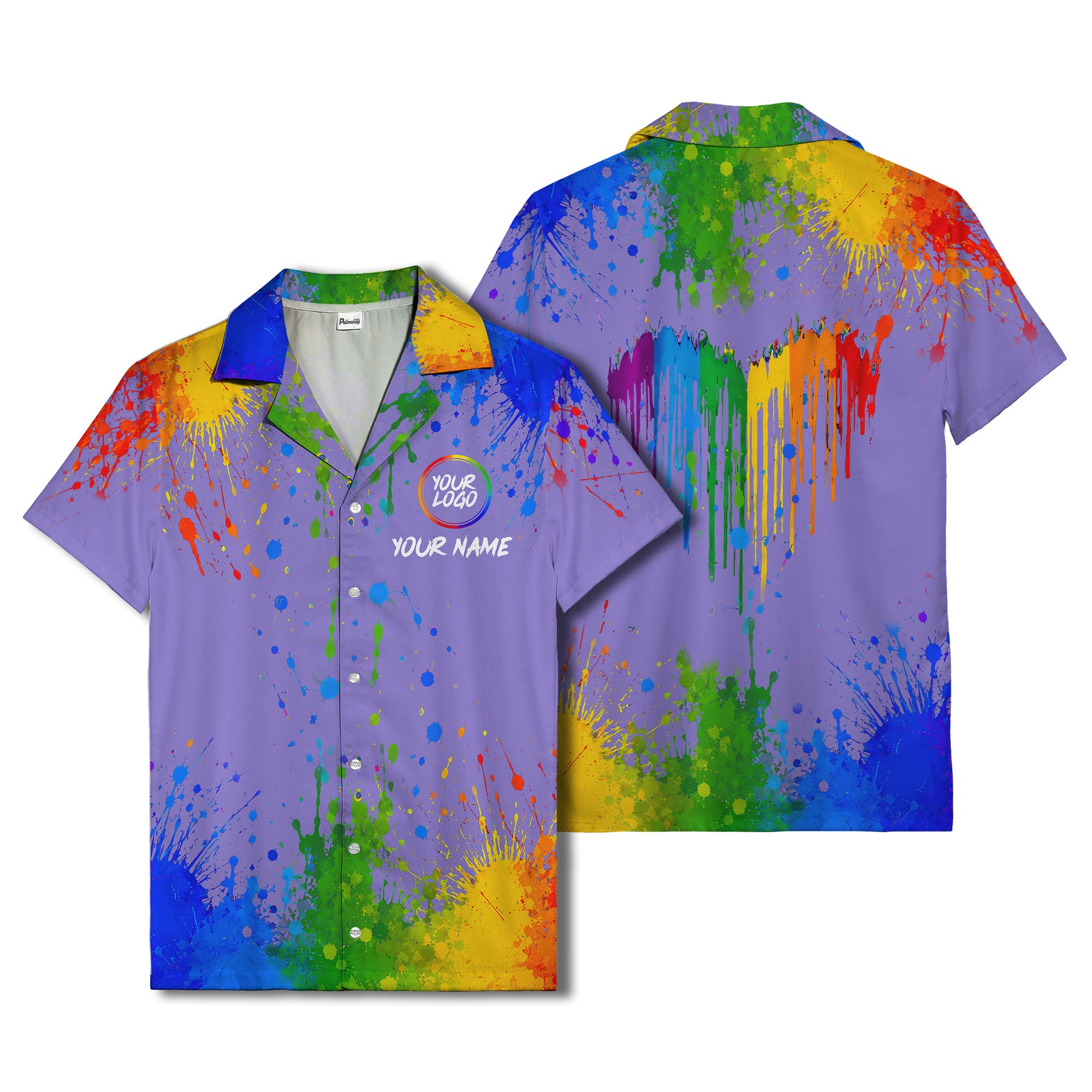 rainbow paint splatter abstract art hawaiian shirt with customizable name