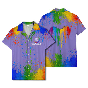 rainbow paint splatter abstract art hawaiian shirt with customizable name