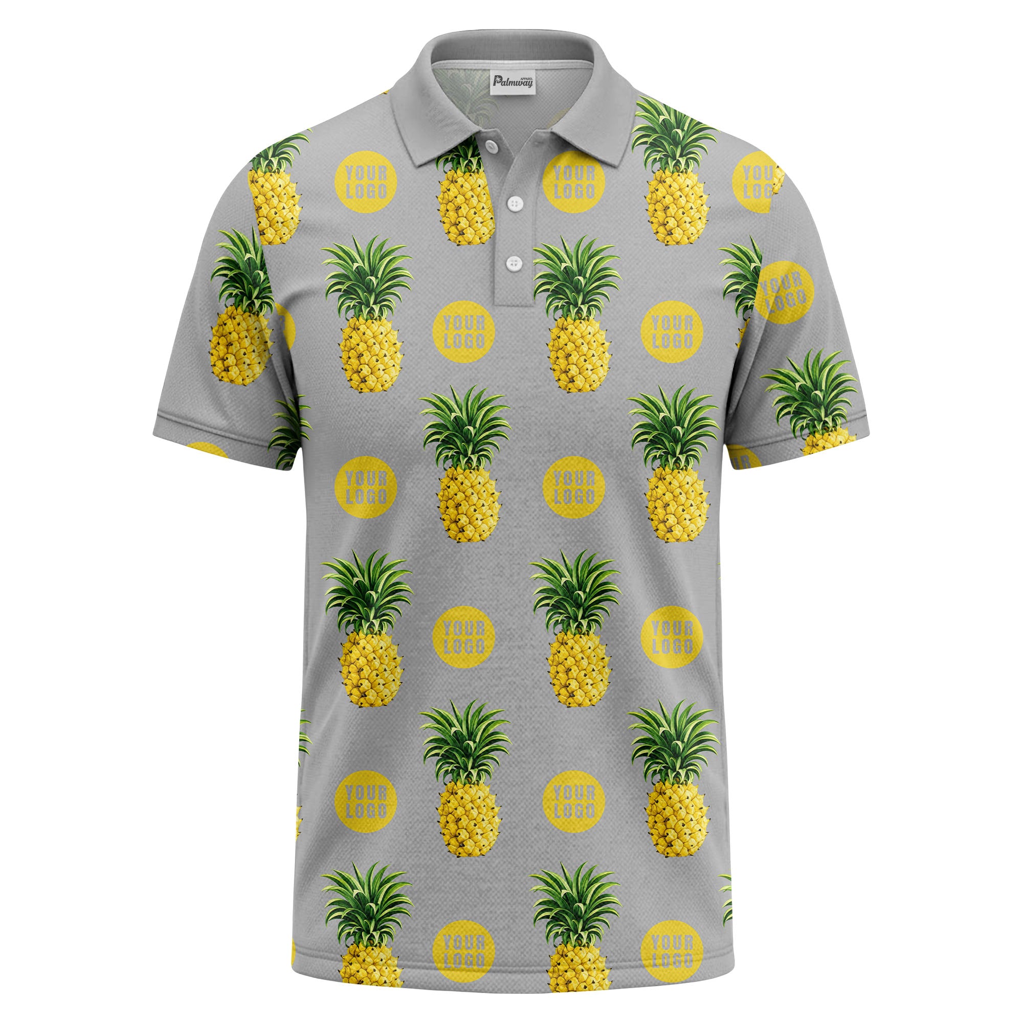 realistic pineapple repeat & custom logo black polo shirt