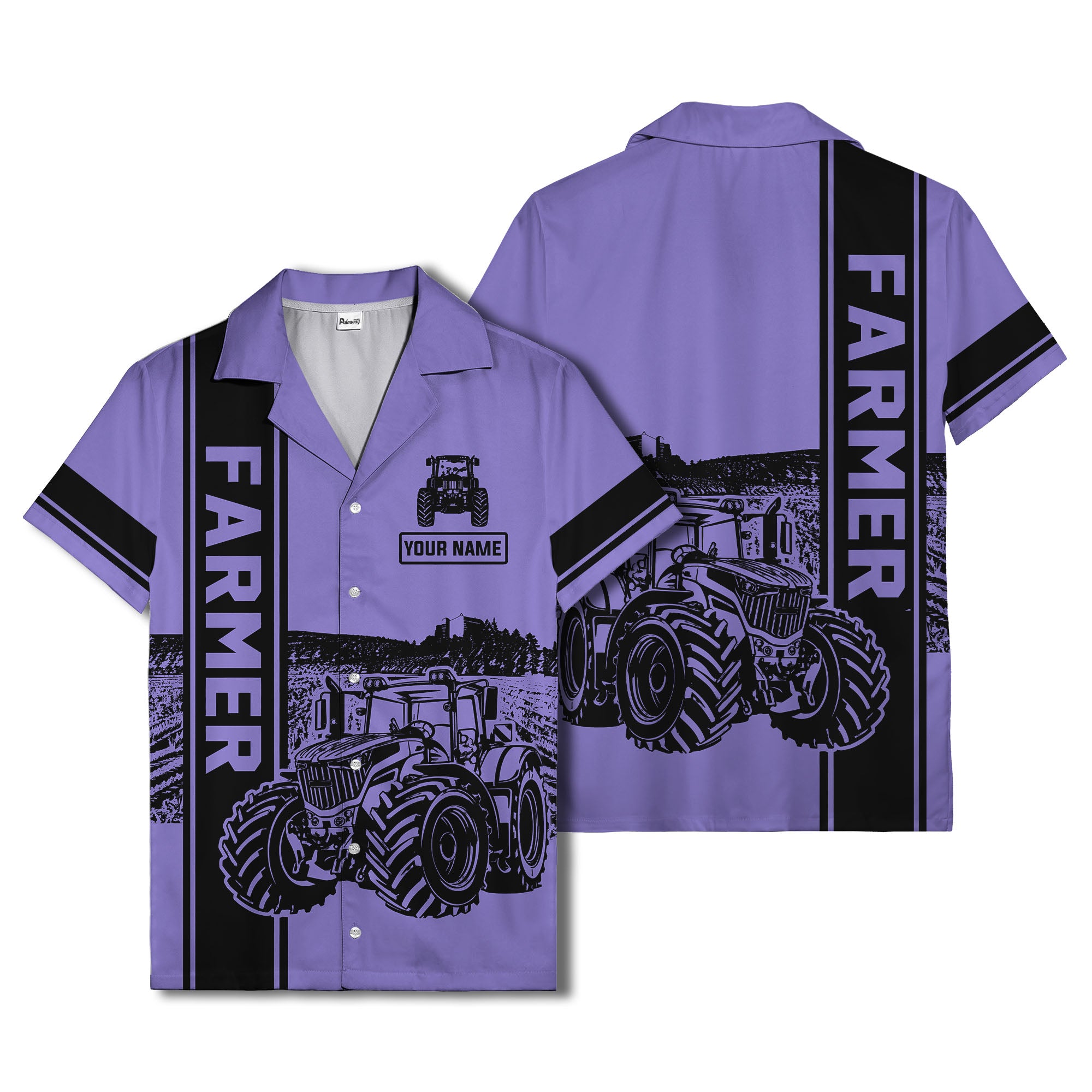 realistic tractor farm landscape farmer hawaiian shirt