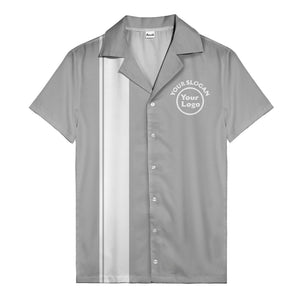 retro bowling stripe & custom logo circle black white hawaiian shirt