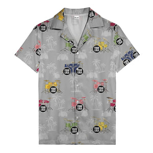 rockin' drum kits & palm trees repeat hawaiian shirt for musicians