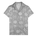 silver palm trees seashells sun waves vintage cartoon hawaiian shirt