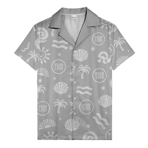 silver palm trees seashells sun waves vintage cartoon hawaiian shirt