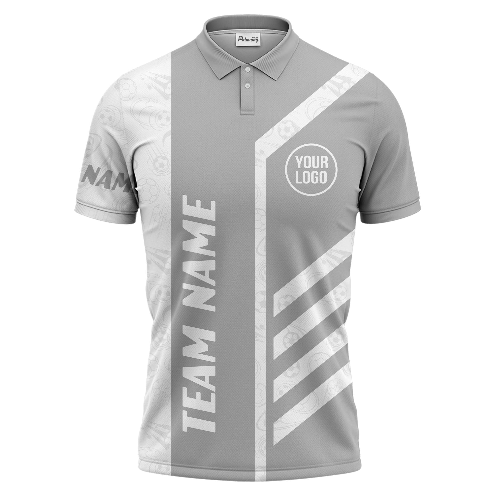 soccer balls diagonal stripes custom logo sporty polo shirt