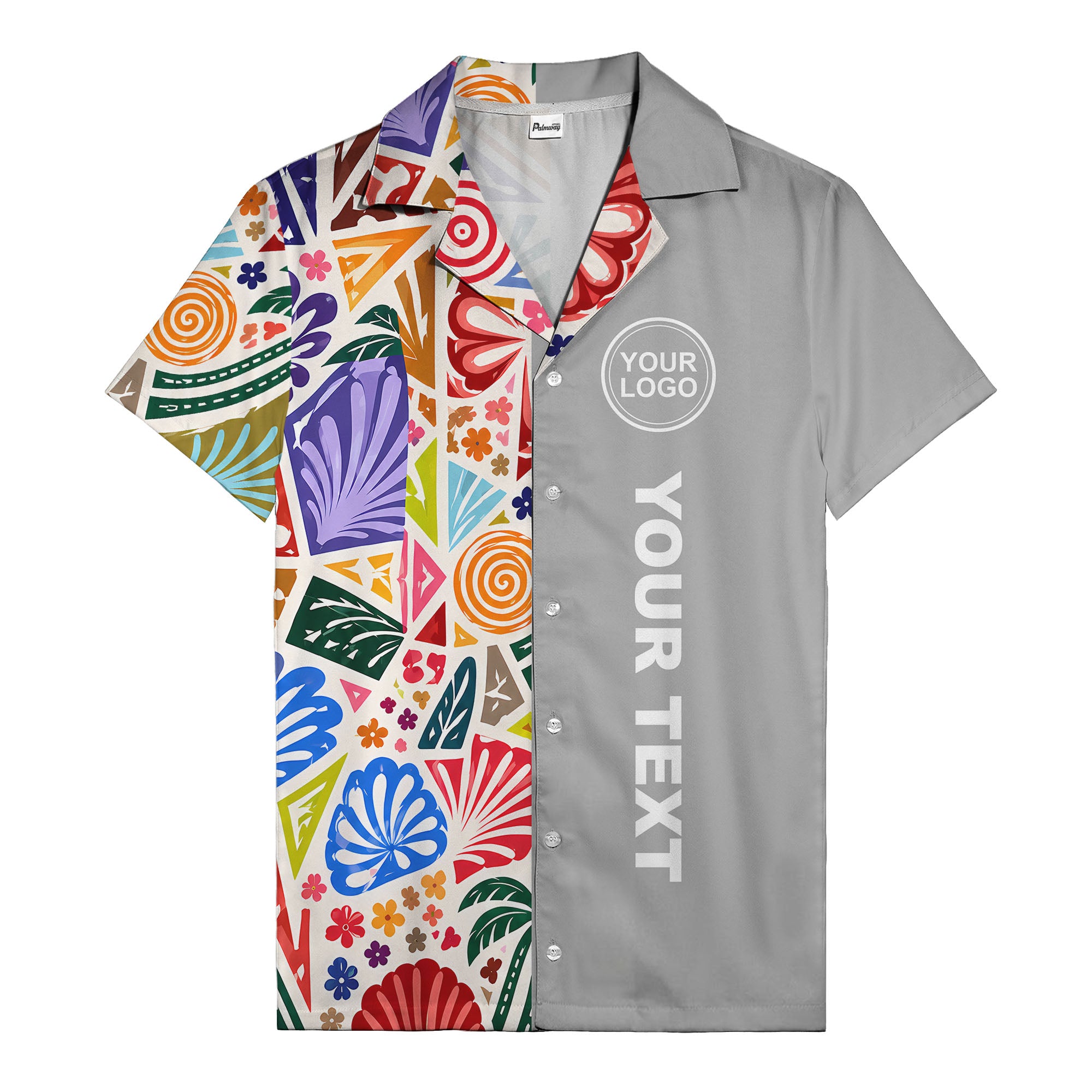 spiral motifs palm leaves hibiscus geometric hawaiian shirt for men