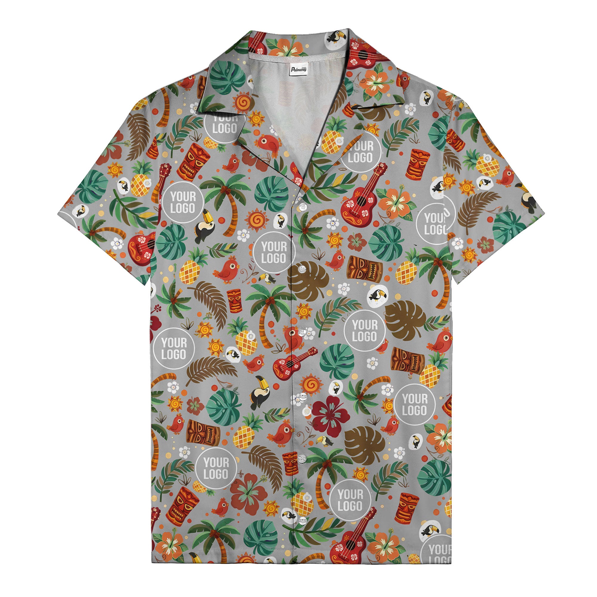 tiki masks & pineapples watercolor hawaiian shirt with toucans & ukuleles