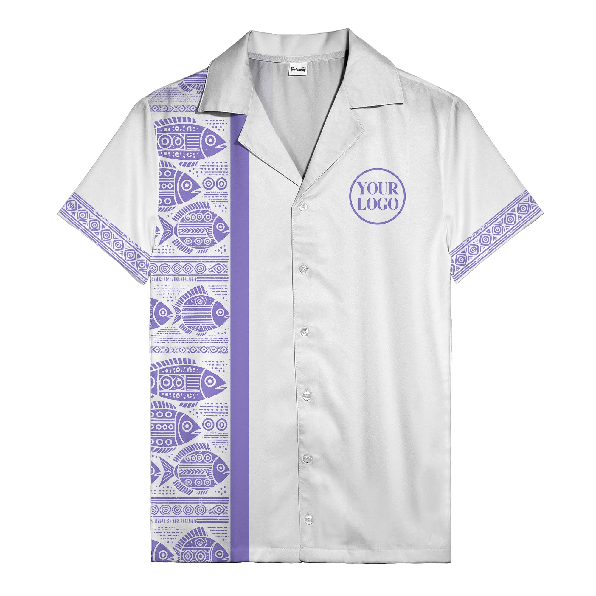 tribal fish & geometric border black white hawaiian shirt for men