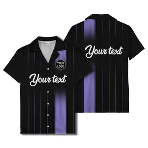 vertical black & white stripe custom logo hawaiian shirt