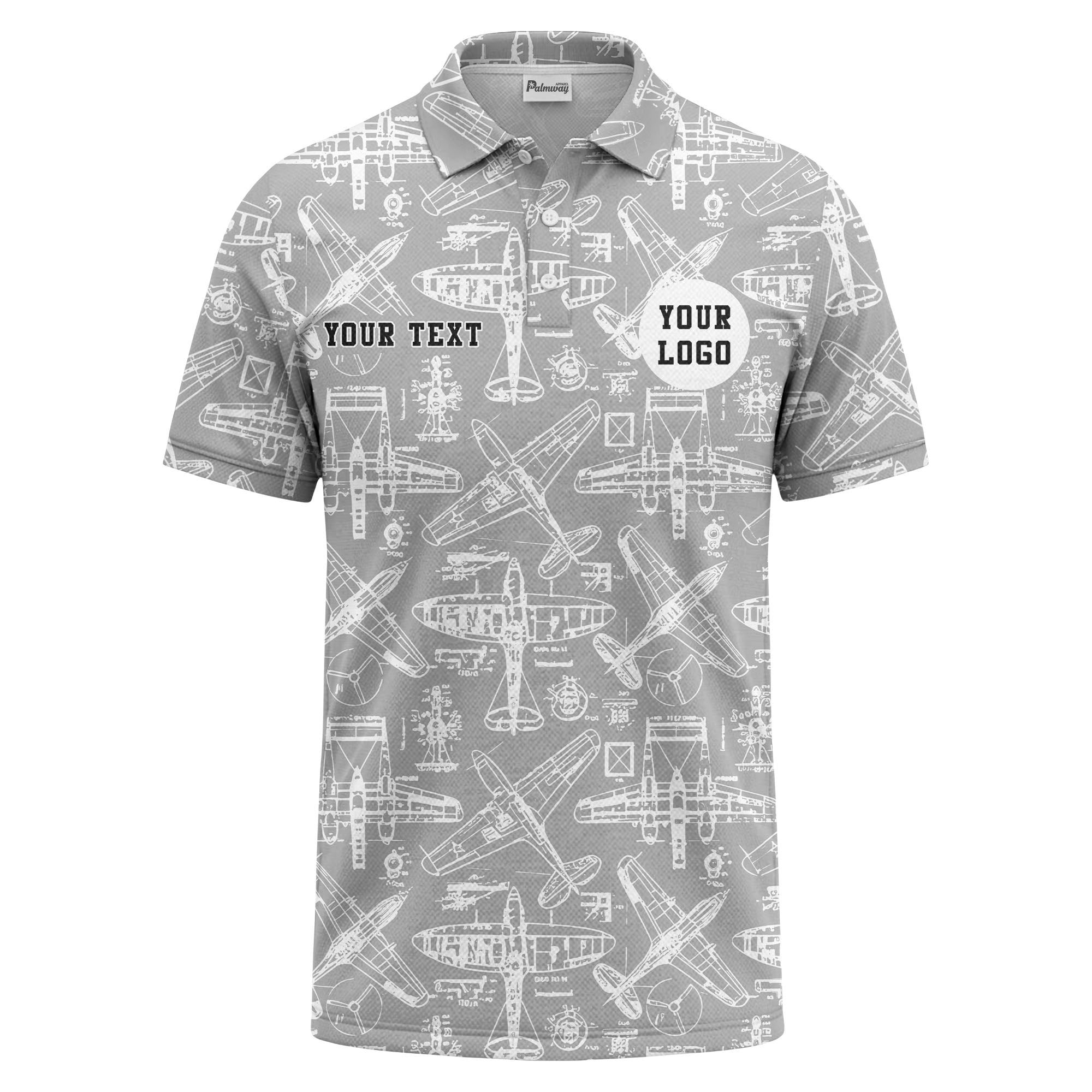 vintage airplane blueprint sketches propeller wings polo shirt for men