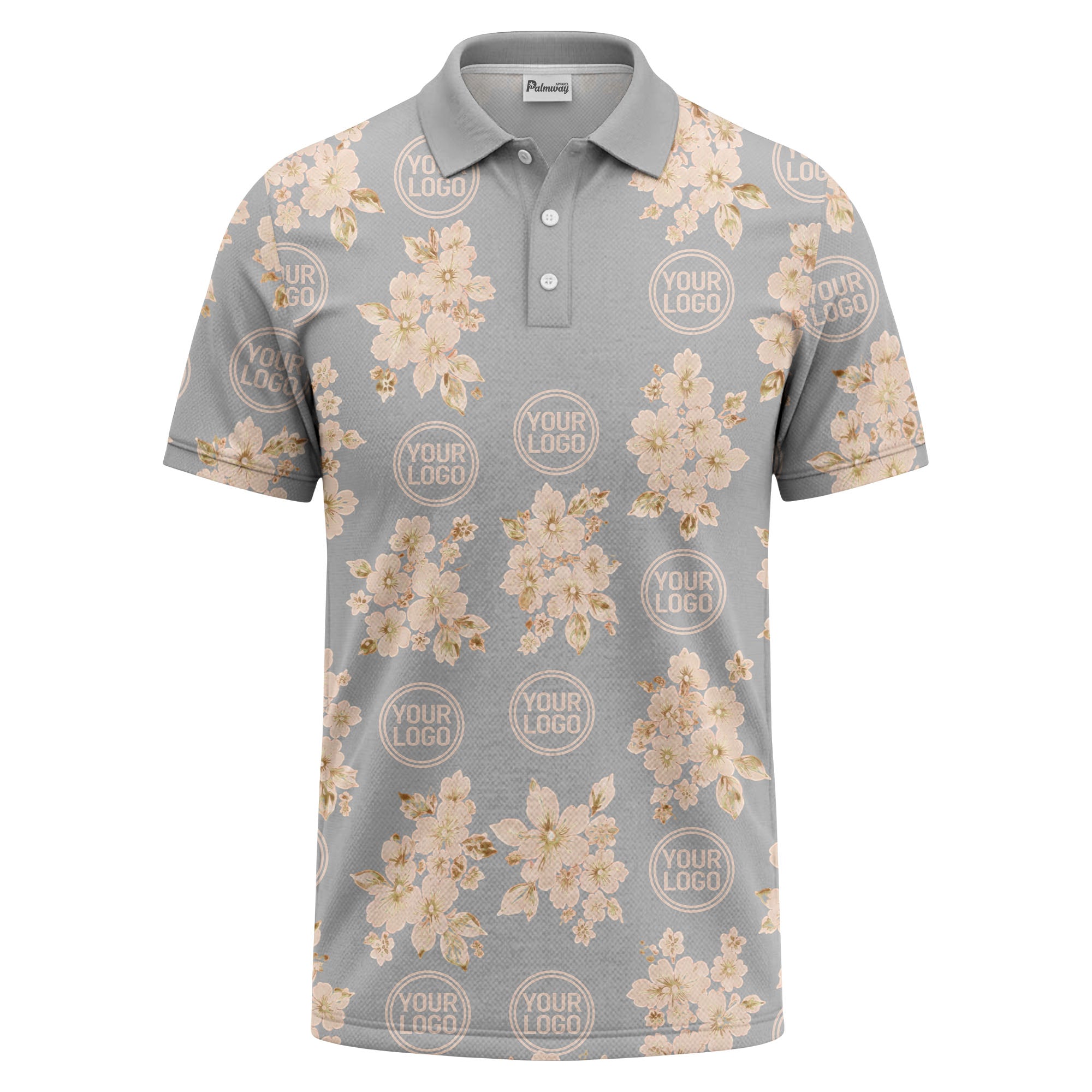 watercolor cherry blossom custom logo repeat polo shirt in black