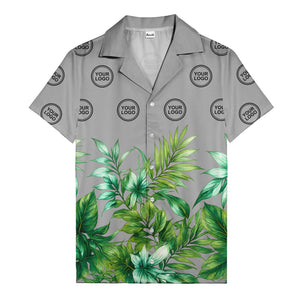 watercolor palm fronds & monogram logo repeat hawaiian shirt