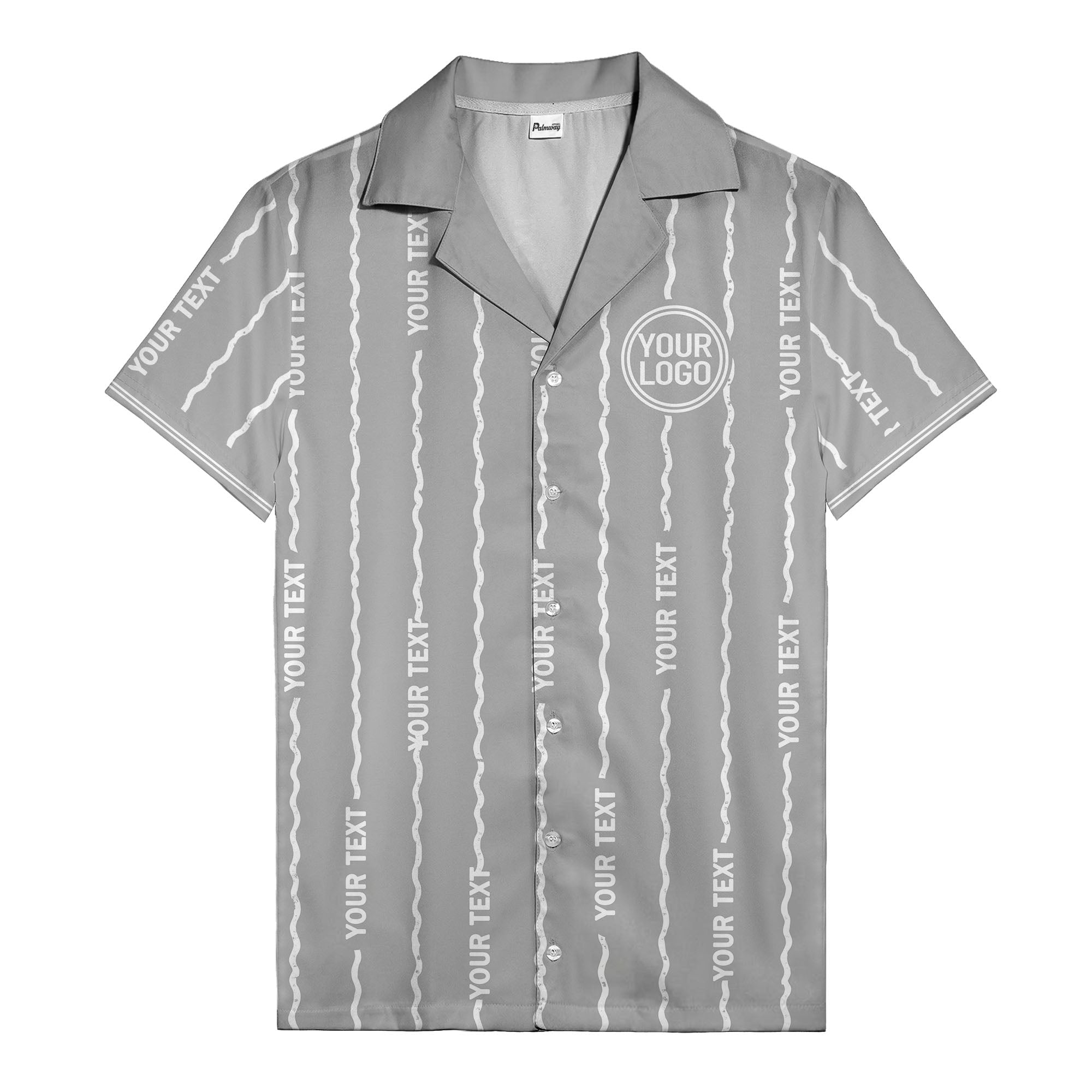 wavy line personalized hawaiian shirt with custom text & logo