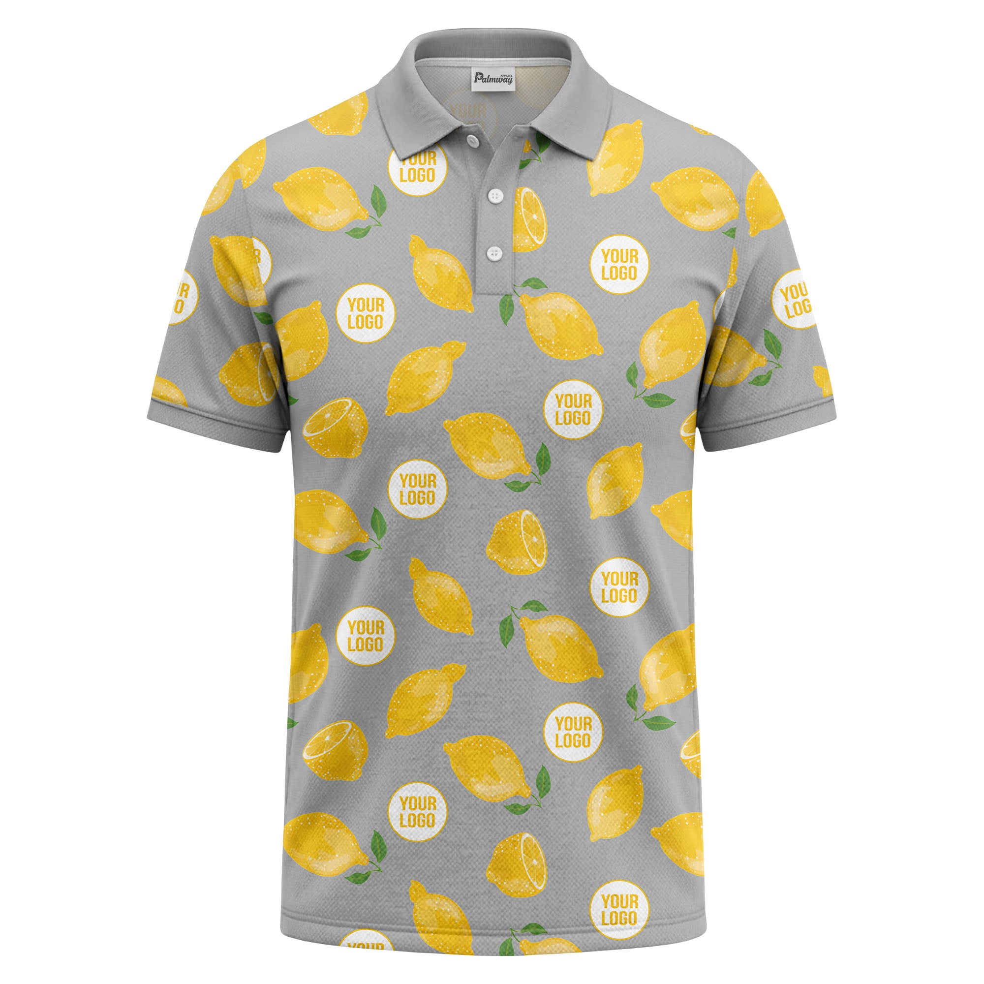 zesty lemon slices & leaf motif playful summer polo shirt