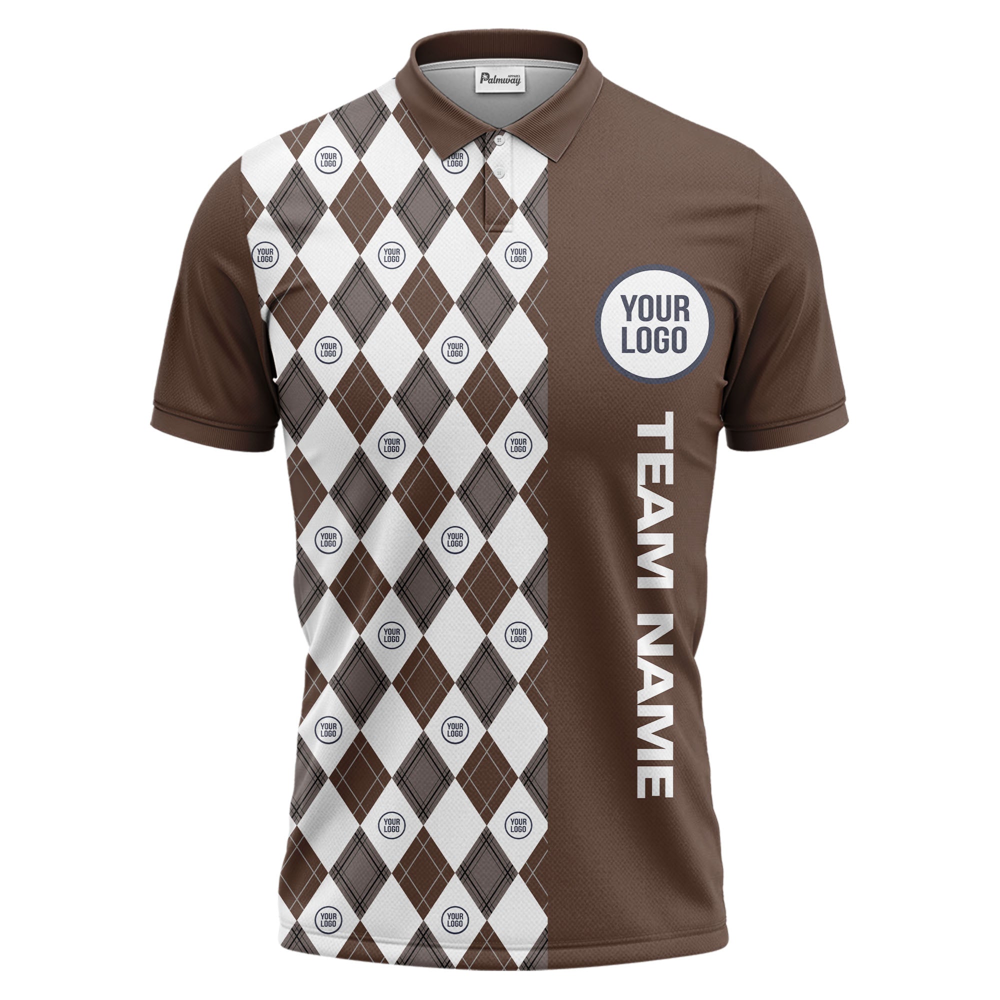 argyle diamond black white polo shirt with custom team logo for men