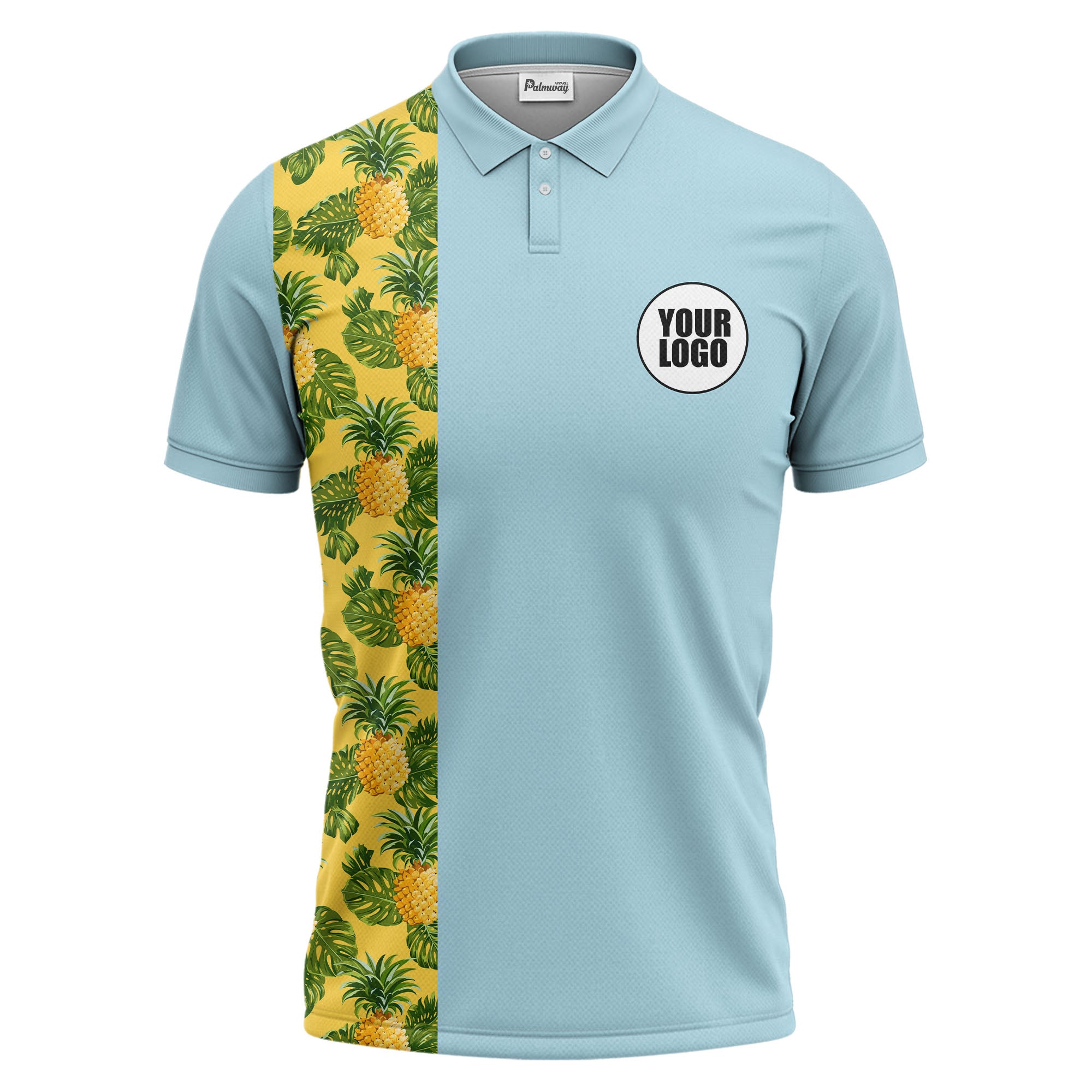 Illustrated Tropical Pineapple Leaf Polo Shirt for Sunny Summer Vacations