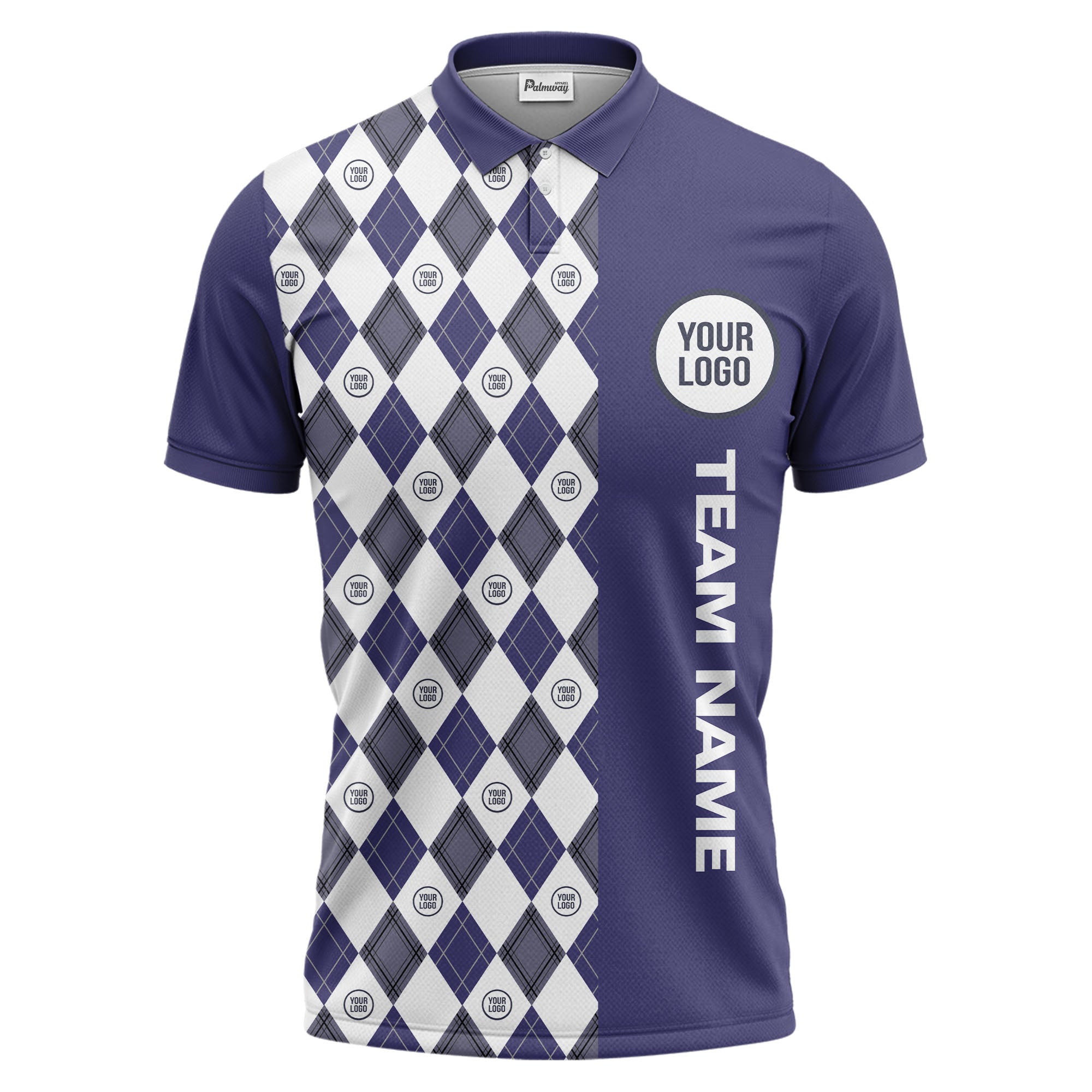 argyle diamond black white polo shirt with custom team logo for men