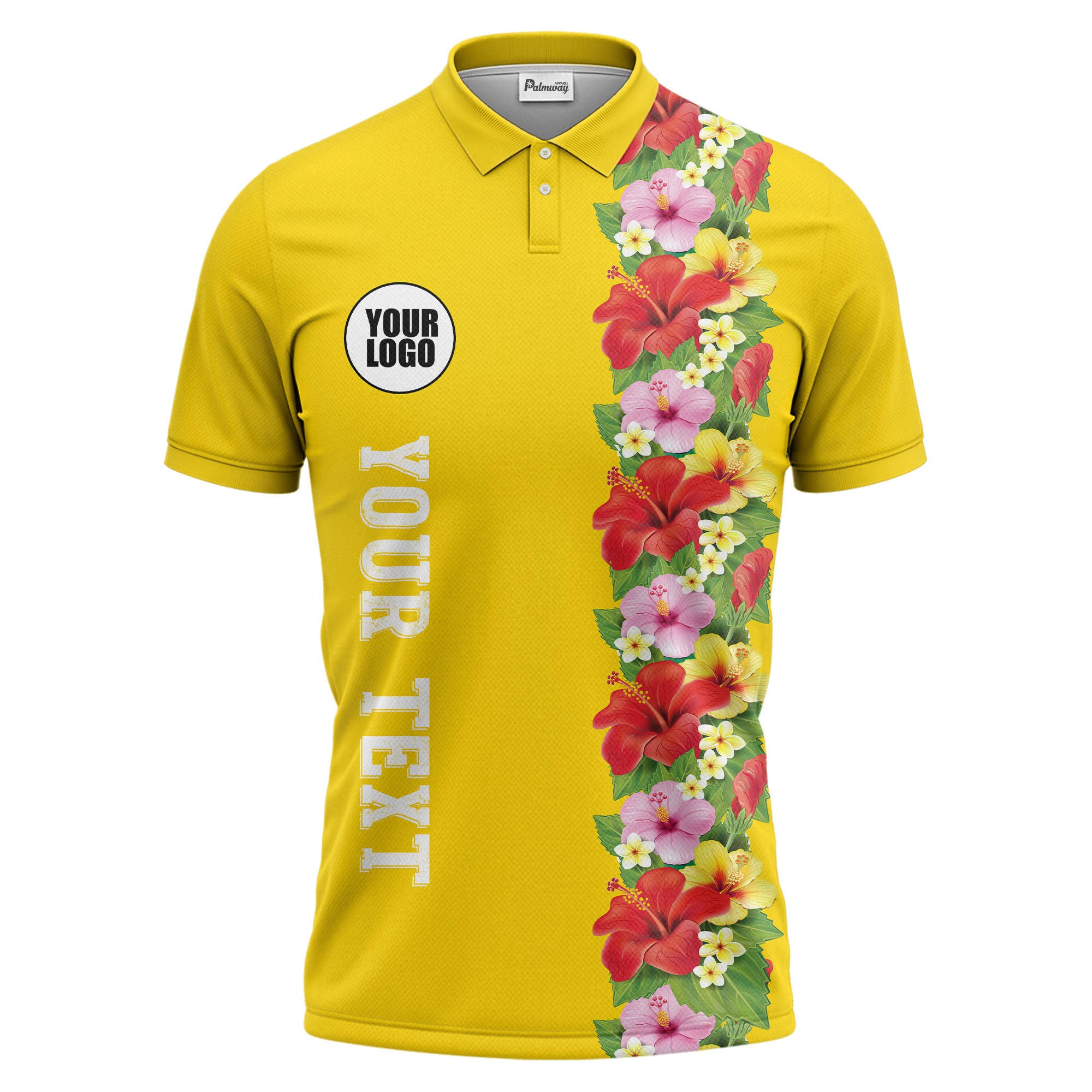 Tropical Floral Fiesta Red Pink Yellow Green Leaves Illustrated Summer Polo Shirt For Men