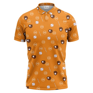 Black Baseball Icons Repeating Illustrated Polo Shirt For Sporty Fans