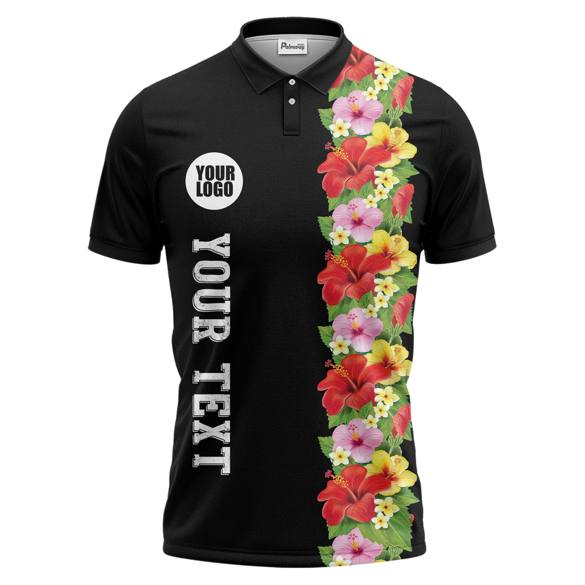 Tropical Floral Fiesta Red Pink Yellow Green Leaves Illustrated Summer Polo Shirt For Men