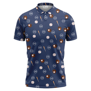 Black Baseball Icons Repeating Illustrated Polo Shirt For Sporty Fans