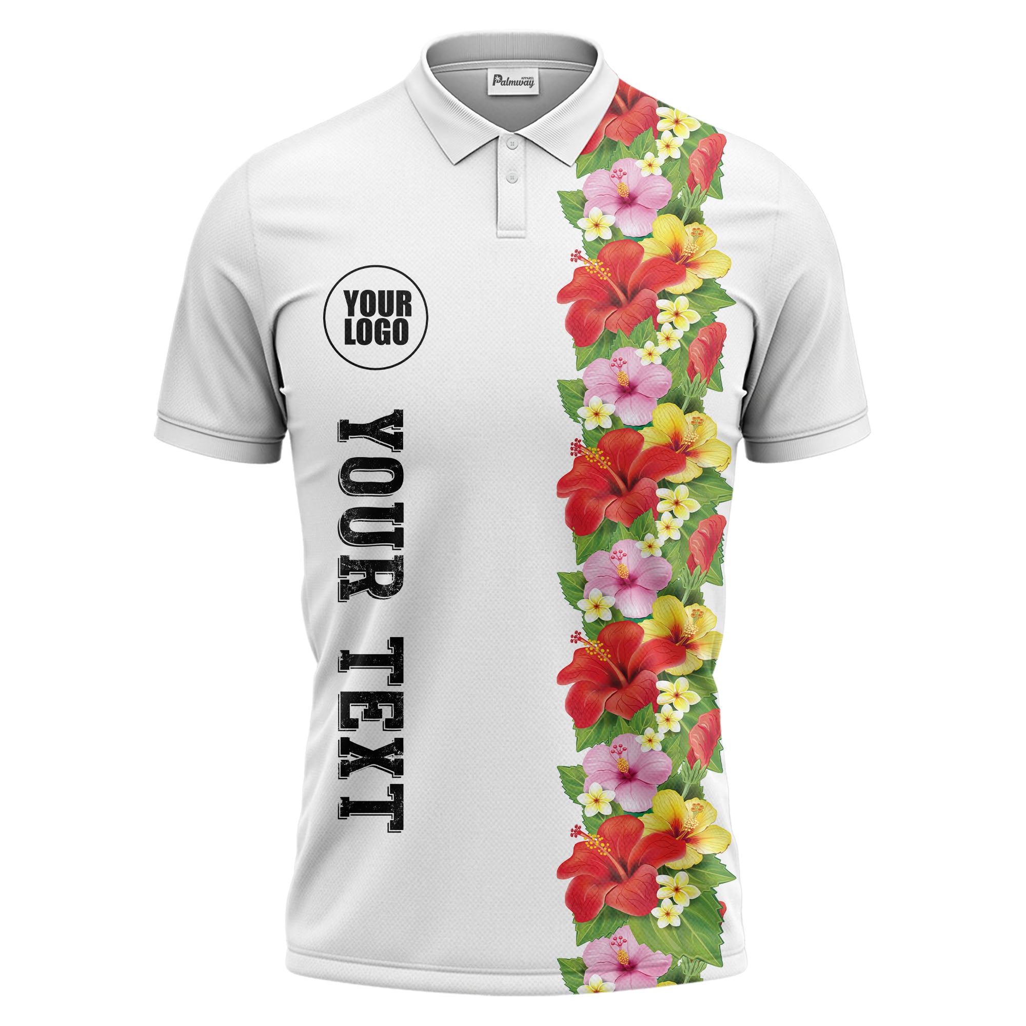 Tropical Floral Fiesta Red Pink Yellow Green Leaves Illustrated Summer Polo Shirt For Men