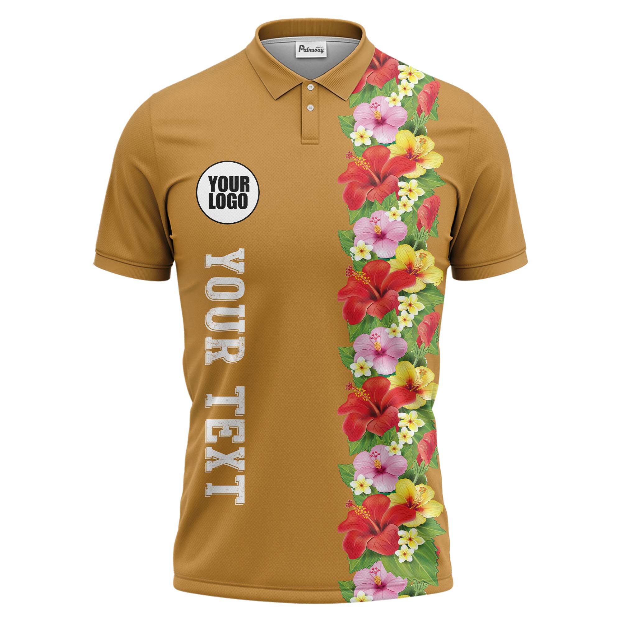 Tropical Floral Fiesta Red Pink Yellow Green Leaves Illustrated Summer Polo Shirt For Men