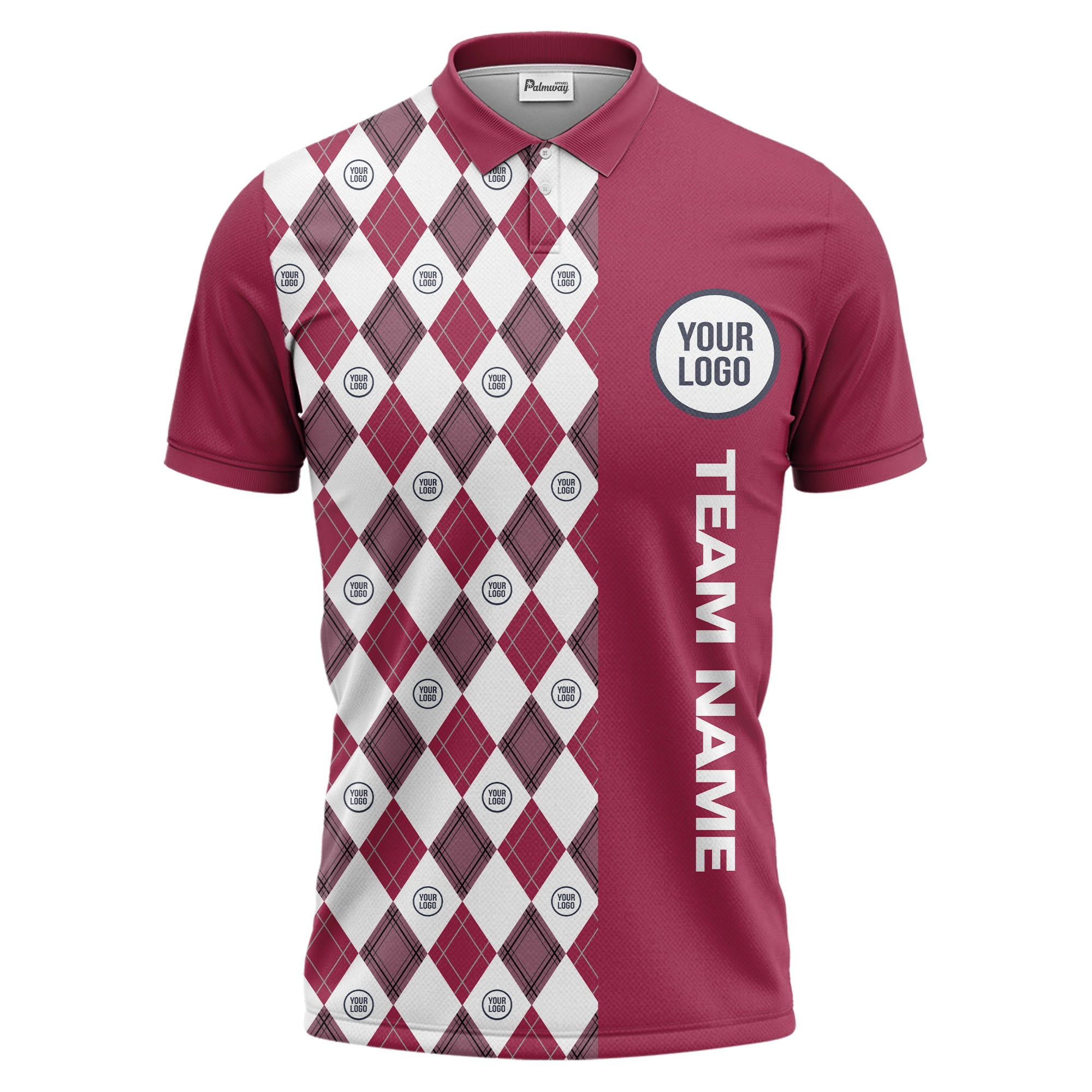 argyle diamond black white polo shirt with custom team logo for men