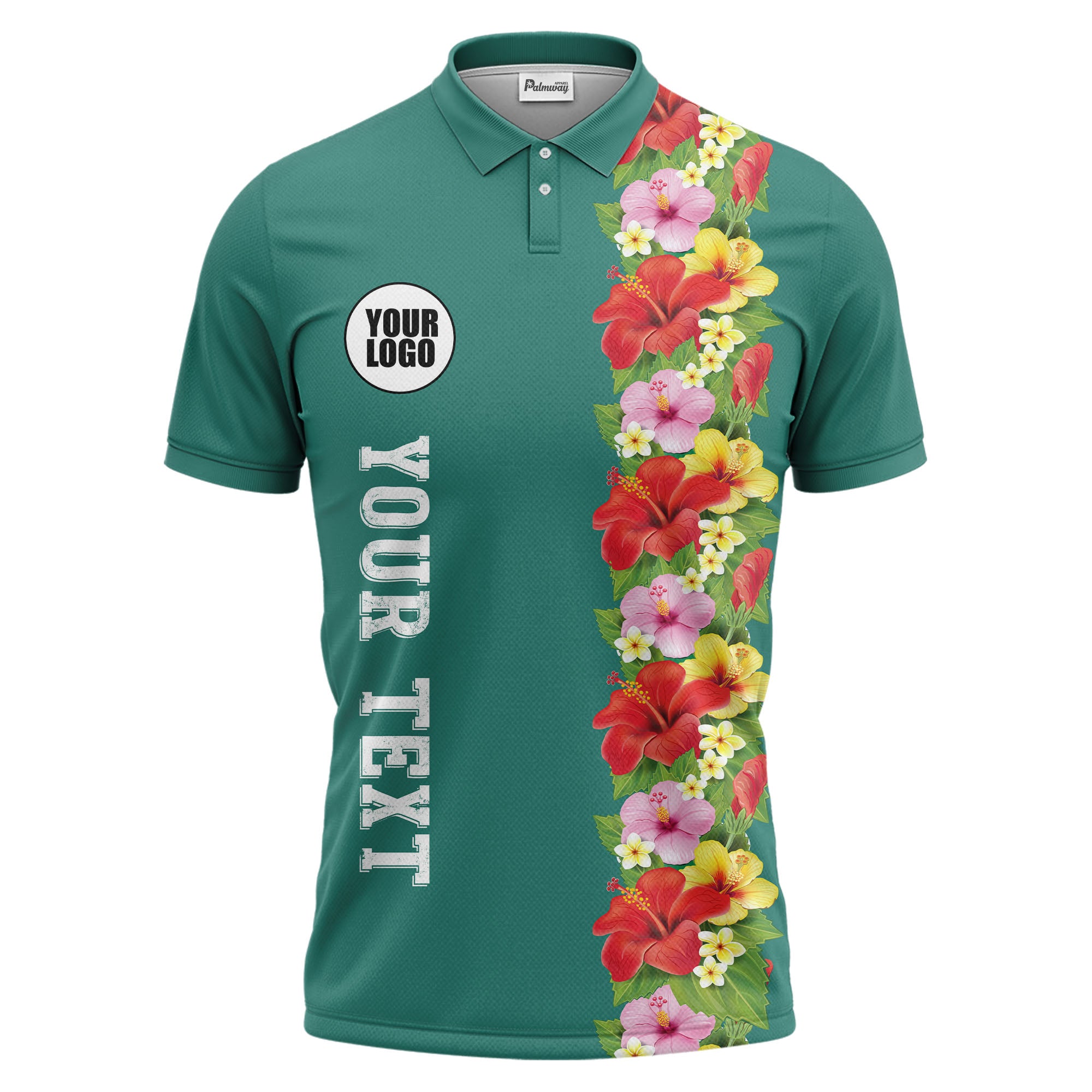 Tropical Floral Fiesta Red Pink Yellow Green Leaves Illustrated Summer Polo Shirt For Men