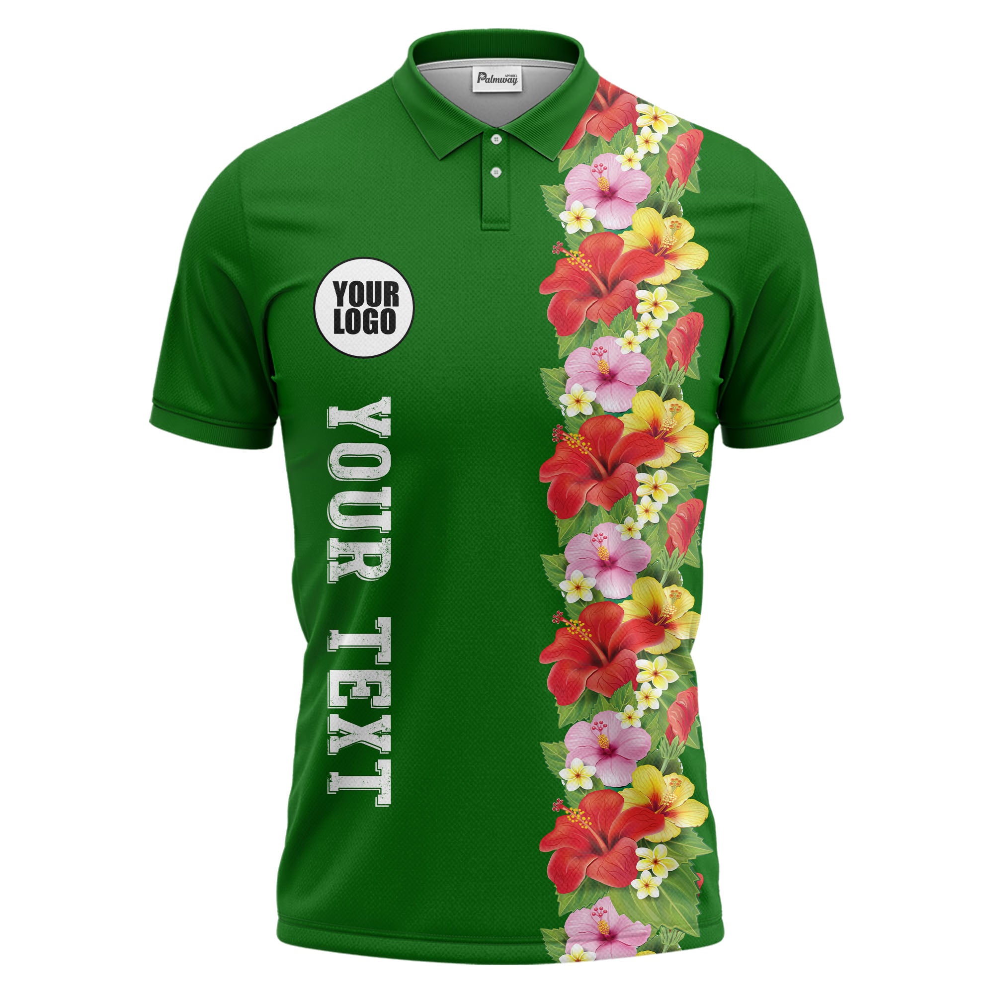 Tropical Floral Fiesta Red Pink Yellow Green Leaves Illustrated Summer Polo Shirt For Men