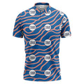 Men’s Custom Logo Blue & Coral Wavy Pattern Polo Shirt – Personalized Team & Business Uniform