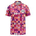 Custom Retro Geometric Polo Shirt – Personalized Logo in Pink, Purple & Orange