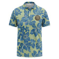 Men’s Custom Blue Hibiscus Floral Polo Shirt – Personalized Logo Tropical Golf Shirt
