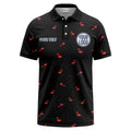 Men’s Custom Flamingo Polo Shirt — Black Tropical Print with Personalized Logo & Text