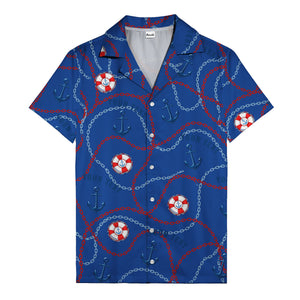 anchors lifebuoys chain link pattern nautical hawaiian shirt