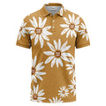Custom Floral Polo Shirt – Mustard Gold & White Daisy Pattern Personalized Logo Polo