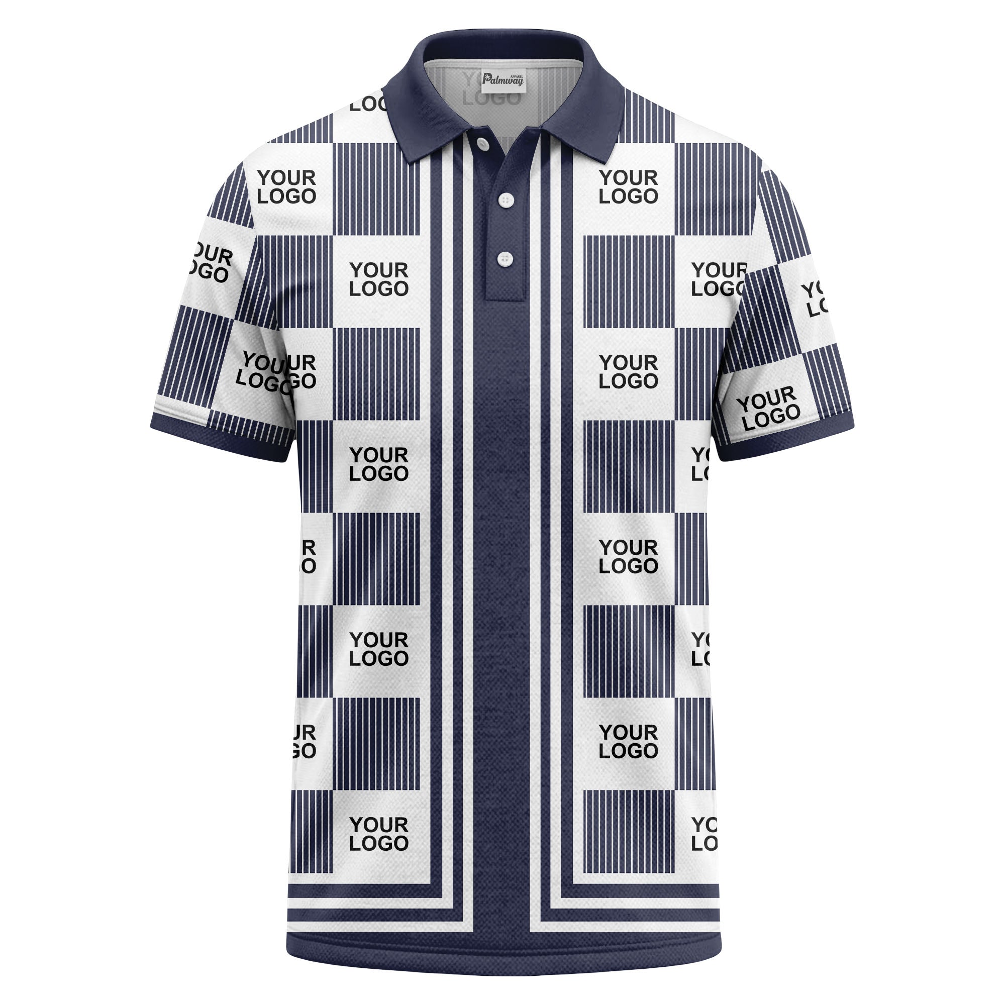barcode graphic custom logo black white polo shirt for men