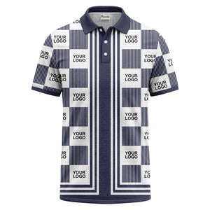 barcode graphic custom logo black white polo shirt for men
