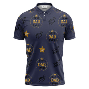 best dad ever crown & stars repeat pattern black gold polo shirt
