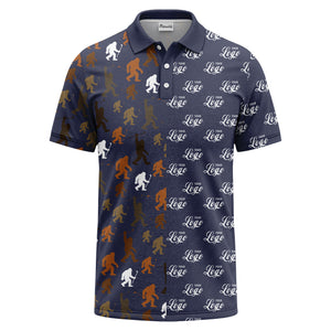 bigfoot golfers silhouette club pattern black polo shirt for men
