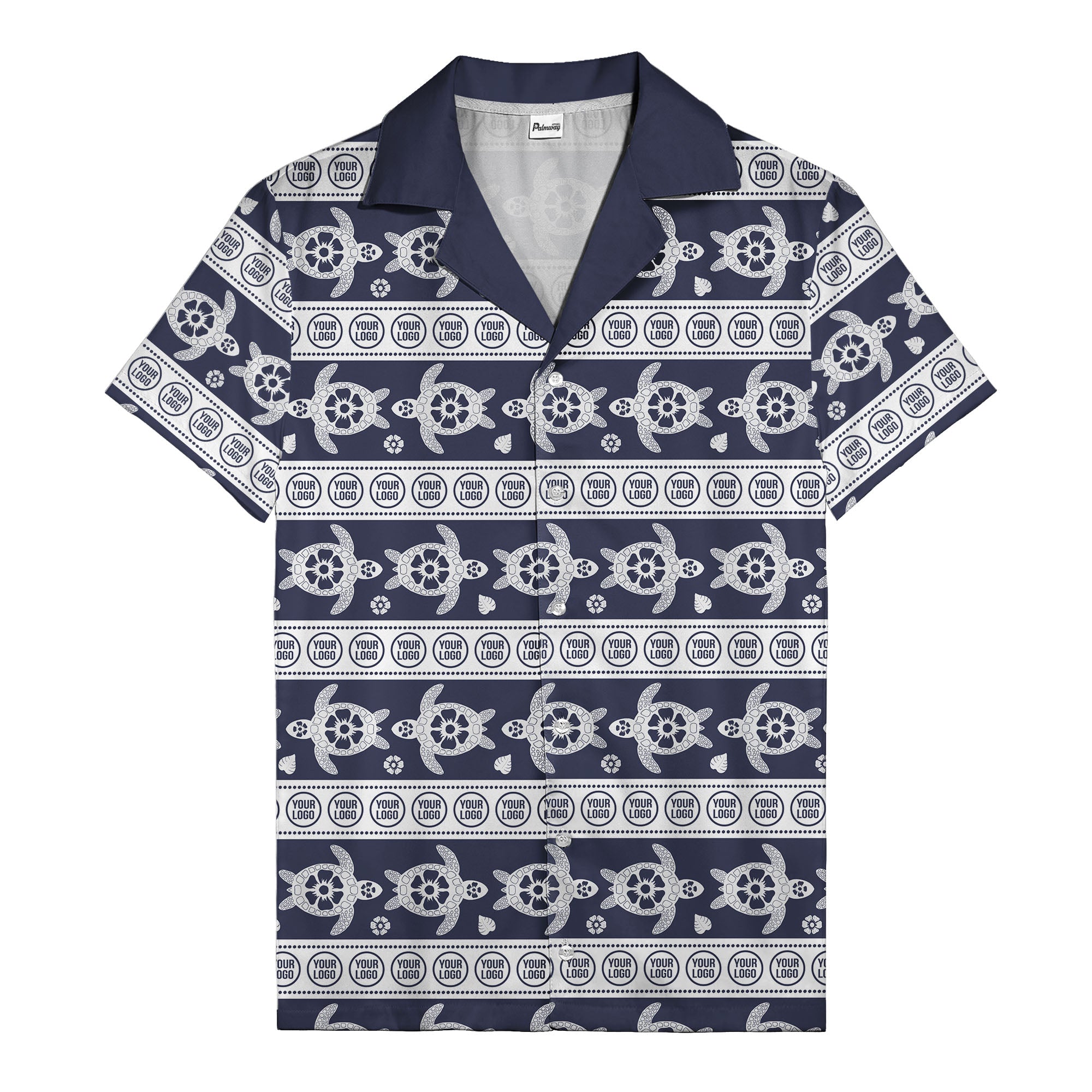 black sea turtles & white floral repeat hawaiian shirt for men