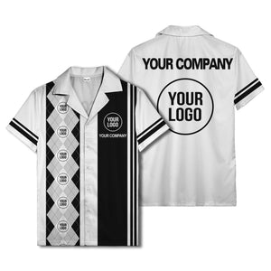 black white argyle stripes & custom logos golf hawaiian shirt