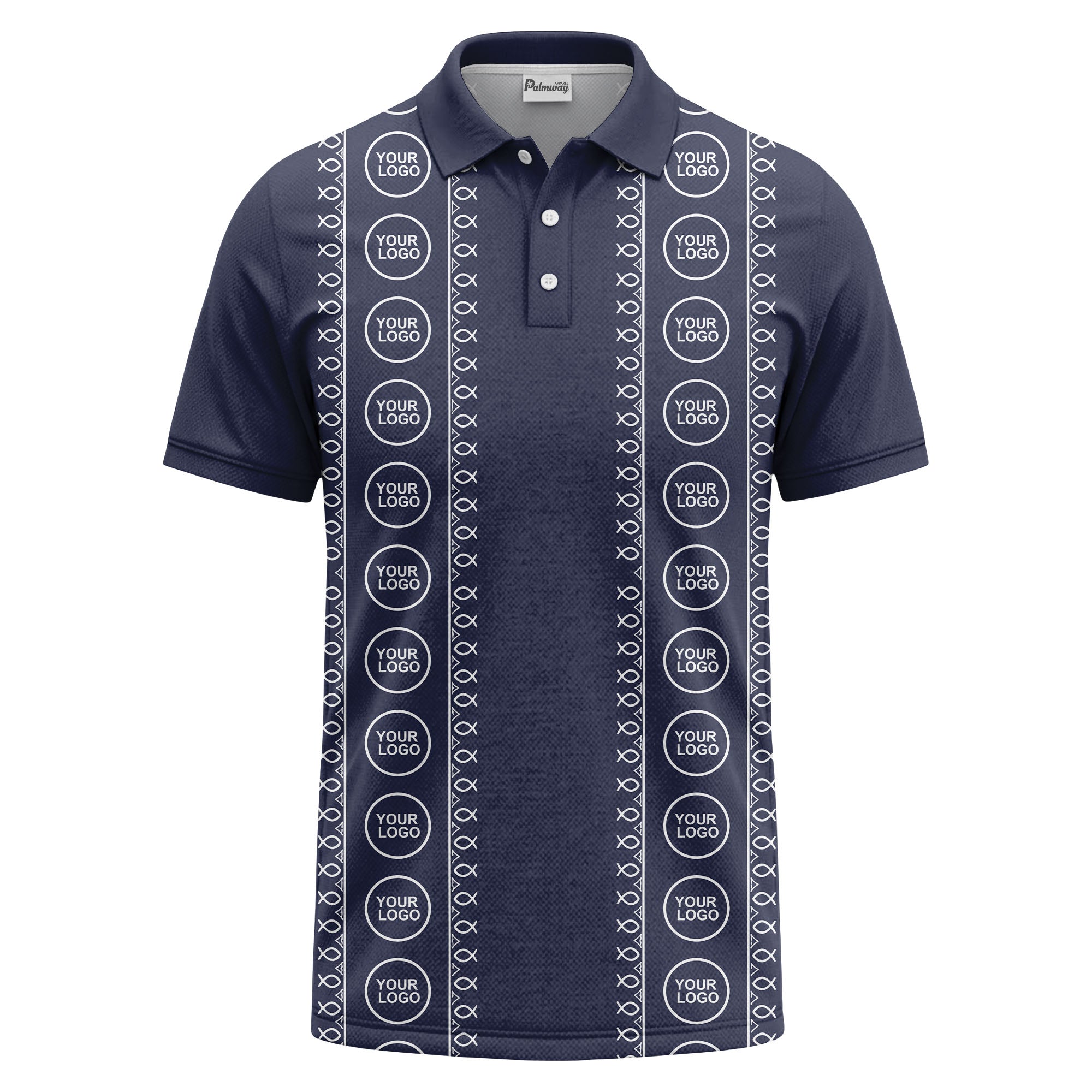 black white fish symbol repeat pattern golf polo shirt