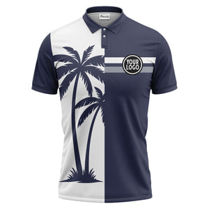 black white palm trees & stripes modern hawaiian polo shirt