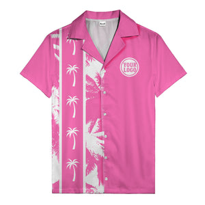 black white palm trees & vertical stripes graphic hawaiian shirt for men