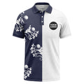 Custom Golf Team Polo Shirt – Black & White Floral Golf Ball Print Personalized Polo