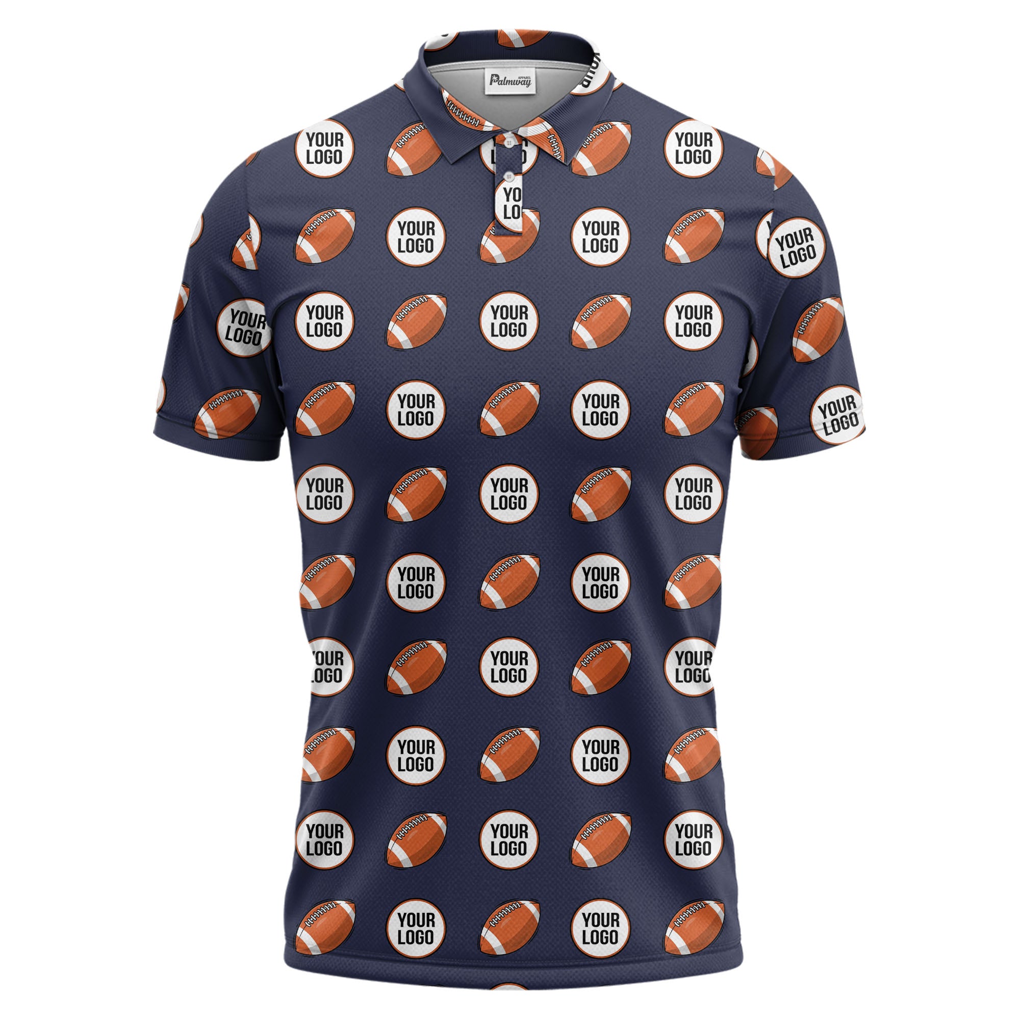 cartoon football logo circle repeat black sports polo shirt for men