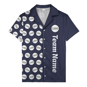 circle logo columns & team name text graphic black white hawaiian shirt